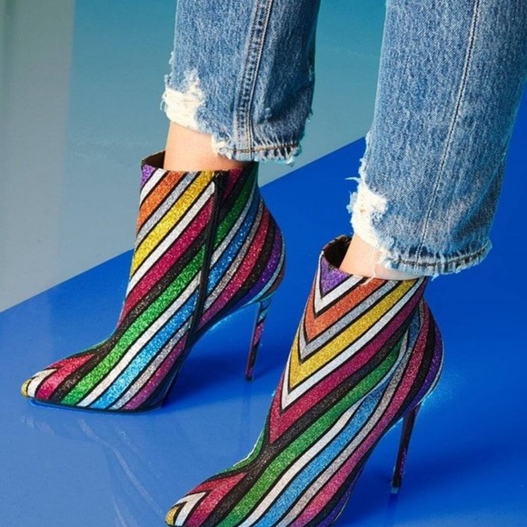 Christian Louboutin Multicolor So Kate 100 Striped Rainbow Glitter Heels Boots. - Picture 13 of 13